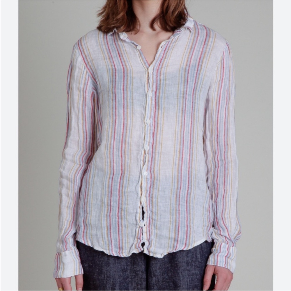 CP Shades Romy Striped Linen Lilac Button Down XS